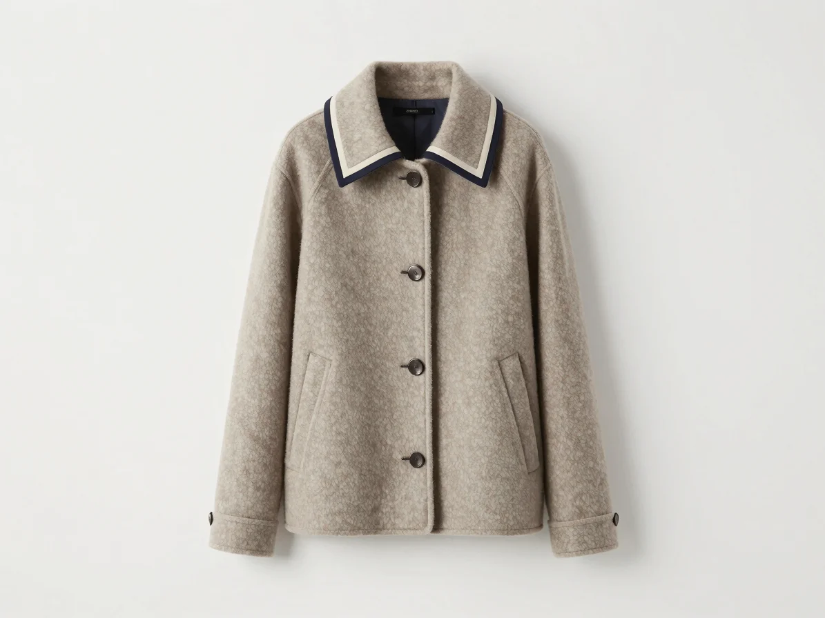 High fashion editorial product photography of a structured wool j